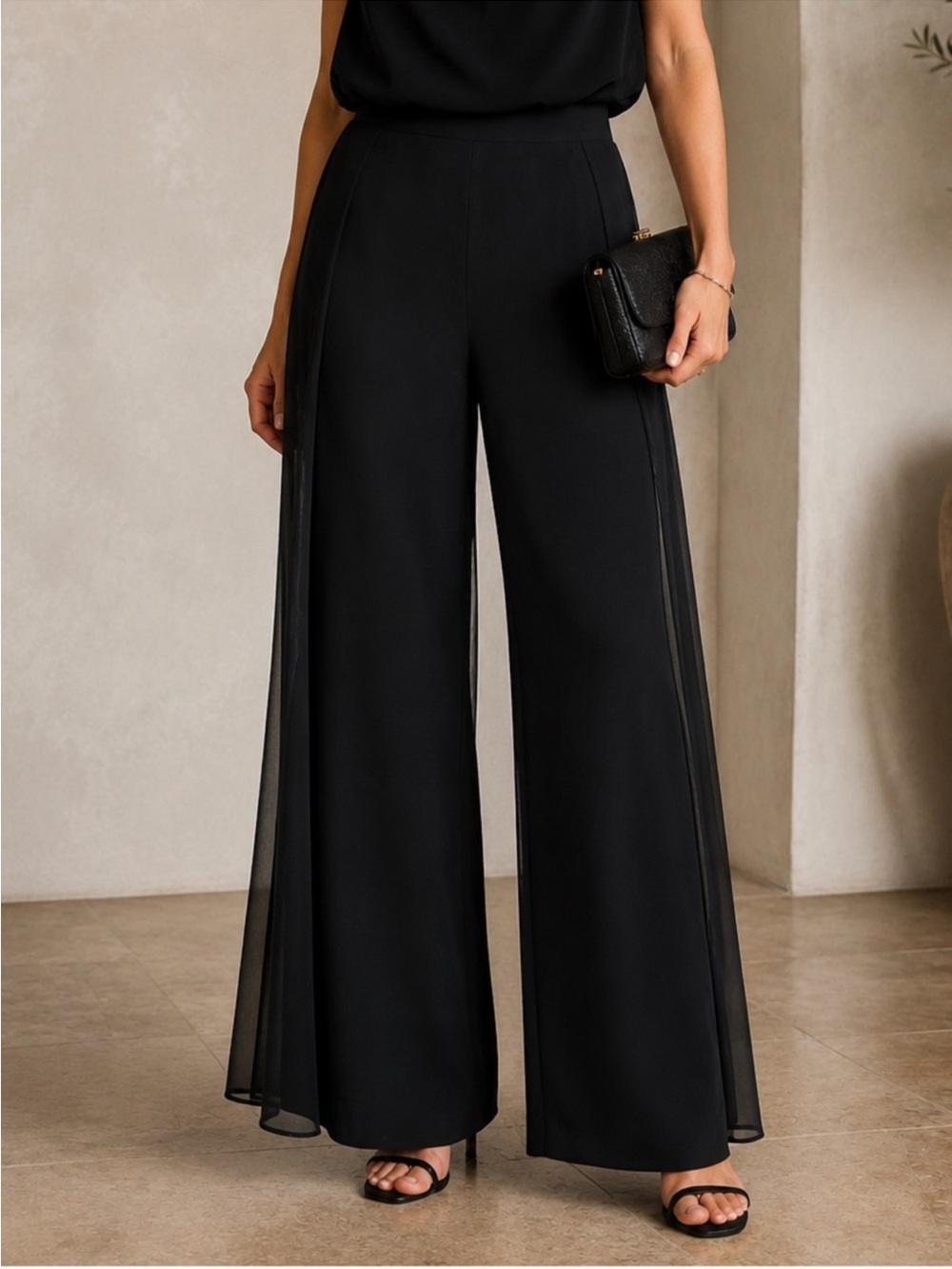 New Tadashi Collection Wide Leg Chiffon Overlay Pants